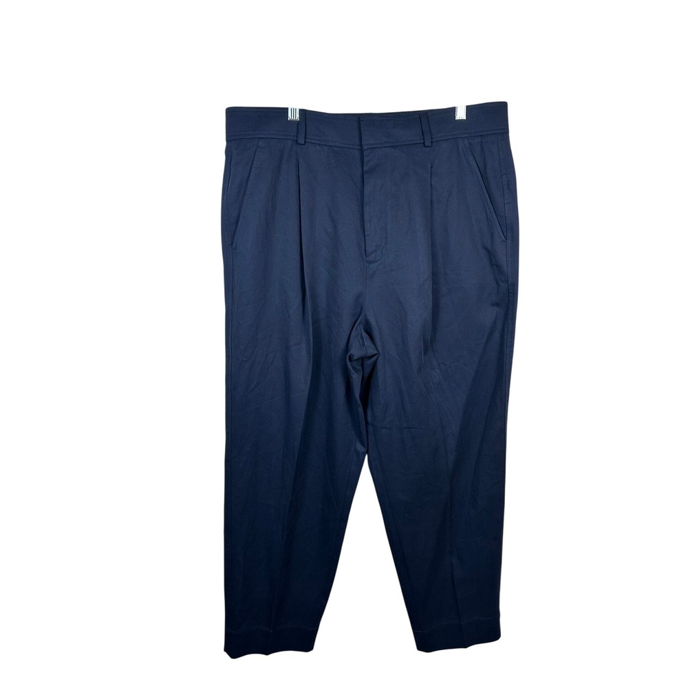 Everlane Pleated Tapered Trousers Womens 16 Navy Blue Excellent Tencel Cotton